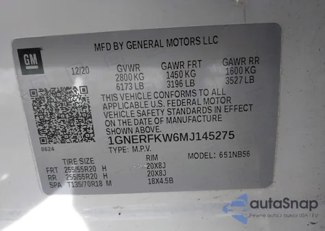 2021 Chevrolet Traverse Fwd Ls из США, поврежденный, VIN 1GNERFKW6MJ145275